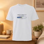 White t-shirt with "Emotionally Loading... 62%" loading bar graphic.