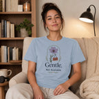 Light blue t-shirt with "Gentle, Not Available" and a closed sign graphic.